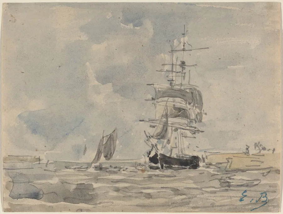 Seascape with Sailing Vessel by Eugène Boudin