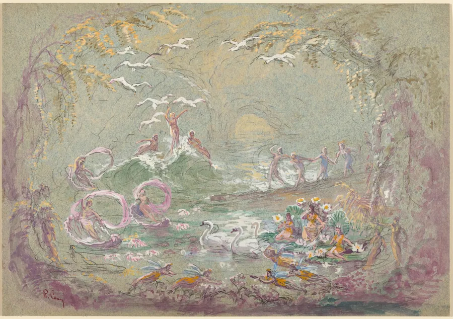 Lake Scene with Fairies and Swans by Robert Caney