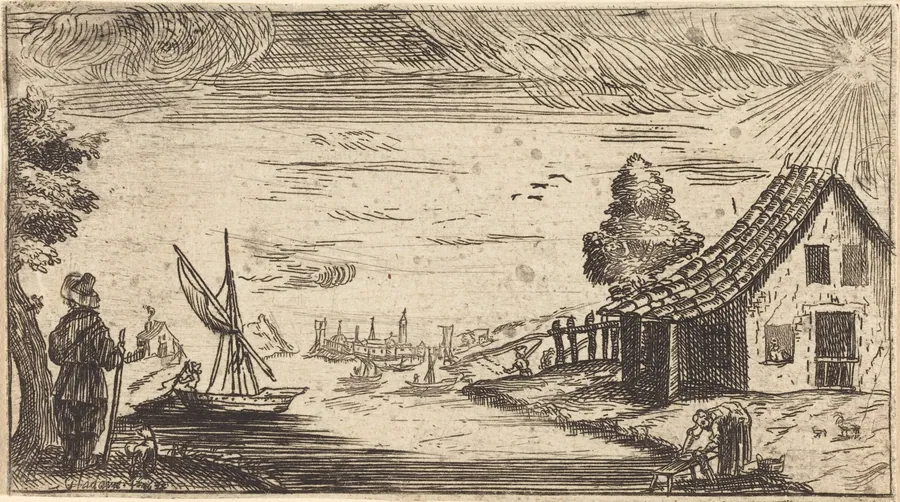Landscape with Figure and Boat by French 17th Century