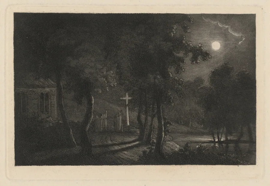 A Lakeside Chapel by Moonlight by Maria Anna Fischer