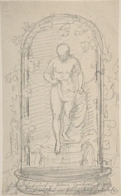 Recto:Nude Female Figure in a Niche Verso: Study for a Fountain