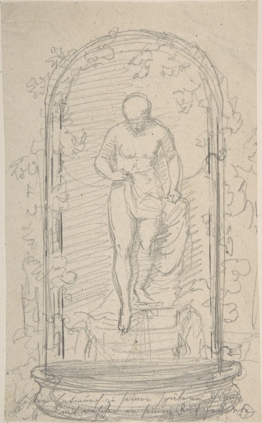 Recto:Nude Female Figure in a Niche   Verso: Study for a Fountain by Hans Gasser
