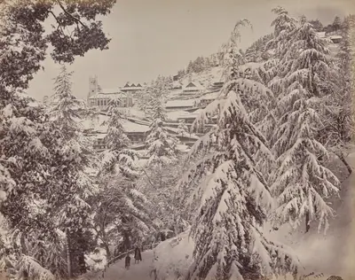 Shimla. View of the Church from Mount Jakko Looking West with Part of the Mall in Winter