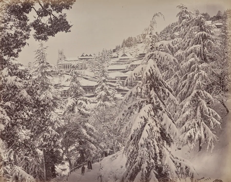 Shimla. View of the Church from Mount Jakko Looking West with Part of the Mall in Winter by Samuel Bourne