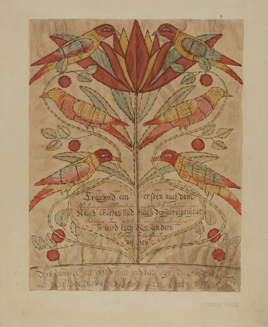 Fractur Drawing  (Birth Certificate) by Jessica Price