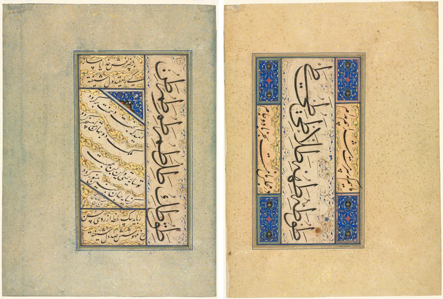 Persian Quatrains (Rubayi) and Calligraphic Exercises (recto); Persian Verse (khamriyya) (verso) by Sultan Muhammad Khandan