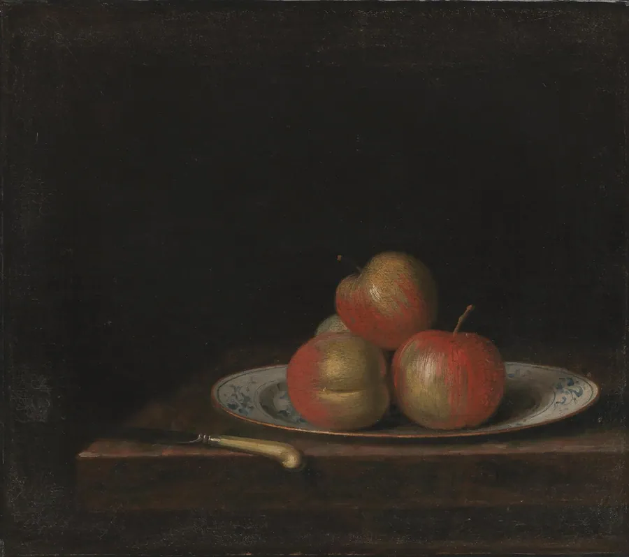 Nature morte med æbler på en "ostindisk" tallerken by Johan Hörner