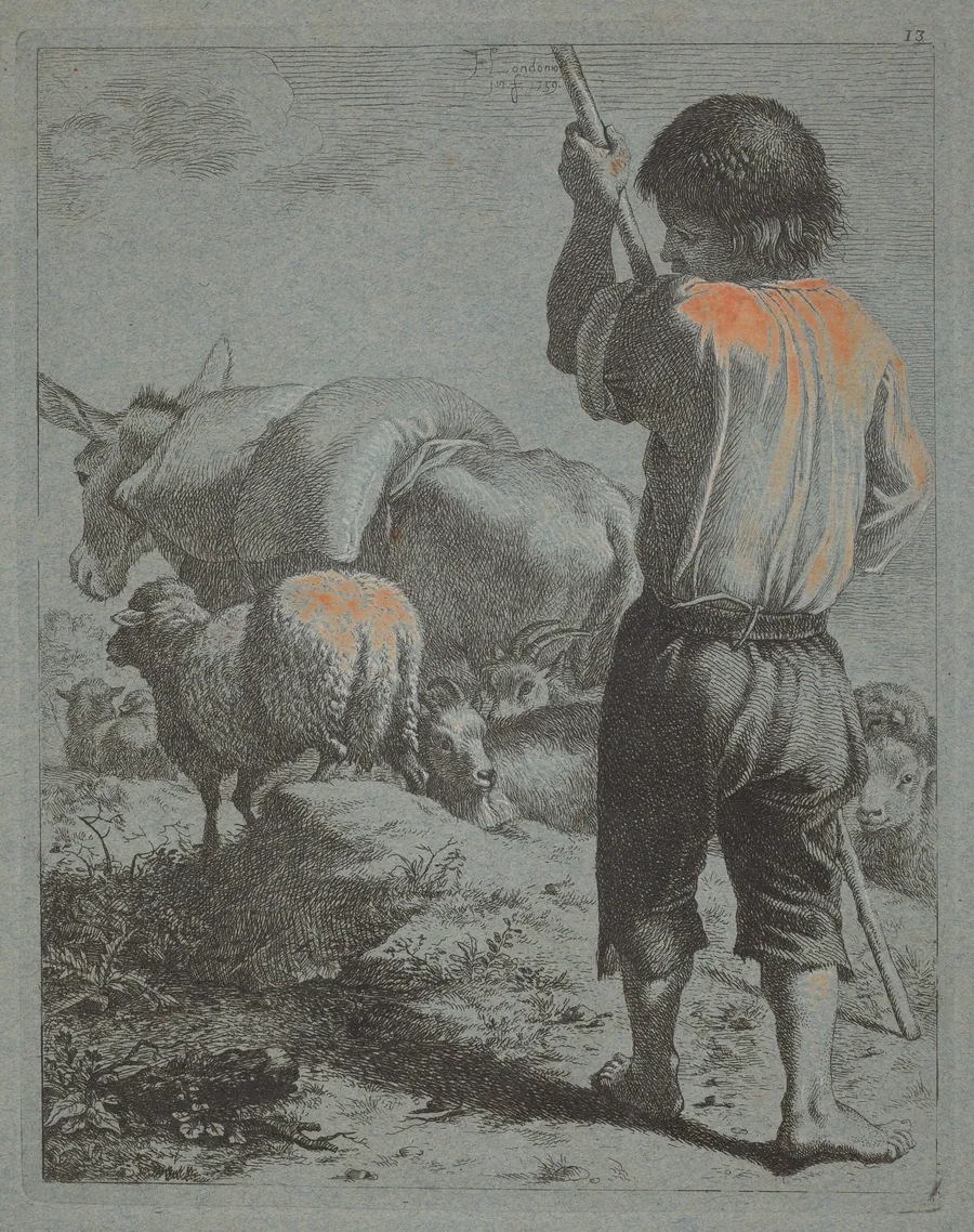 Shepherd with Donkey, Sheep and Goat by Francesco Londonio