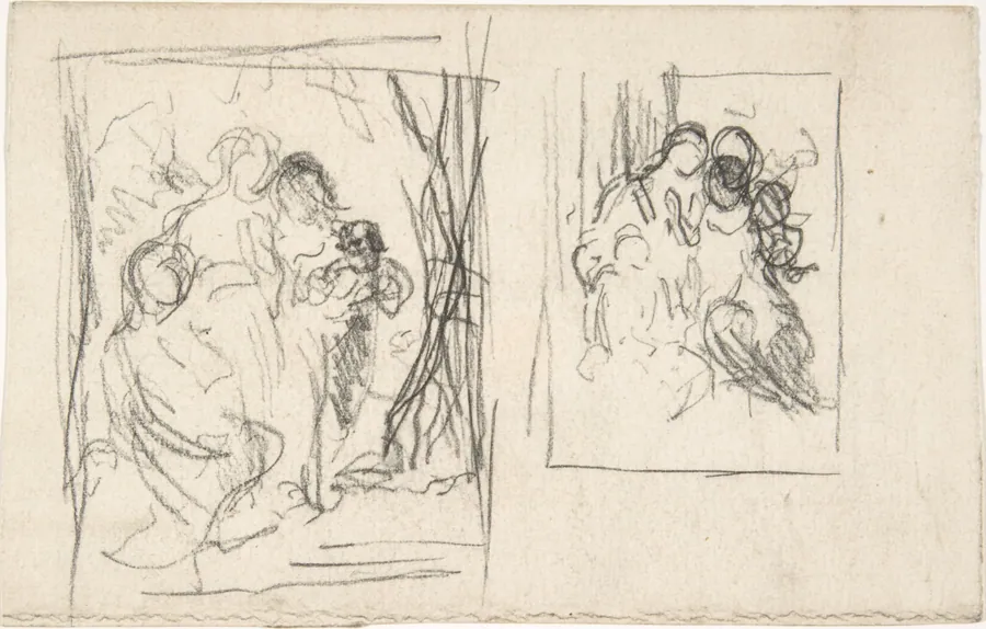 Two studies for a figure composition,  including three women and a child by Narcisse-Virgile Diaz de la Peña