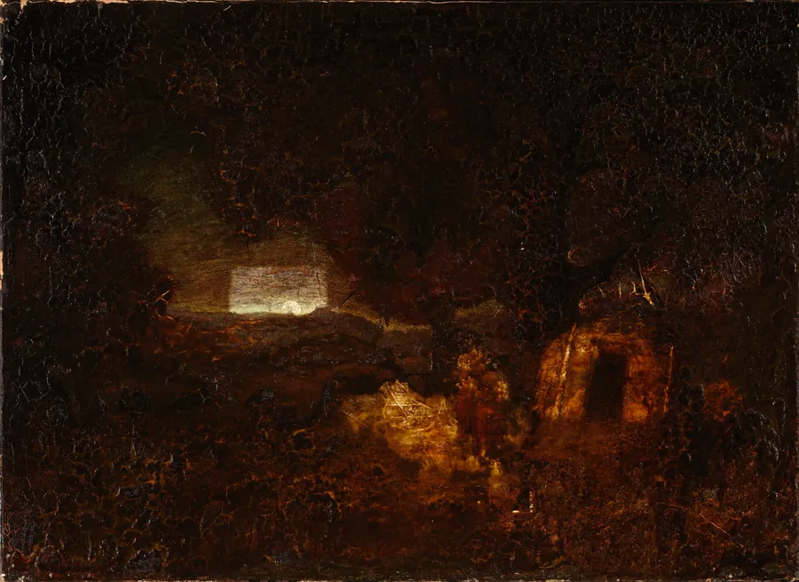 The Canoe Builders by Ralph Albert Blakelock, born New York City 1847-died Elizabethtown, NY 1919