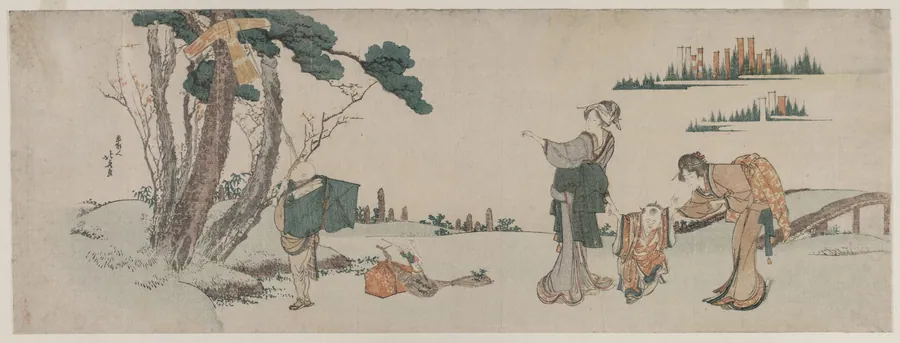 Women Distracting a Child whose Kite is caught in a Tree by Katsushika Hokusai