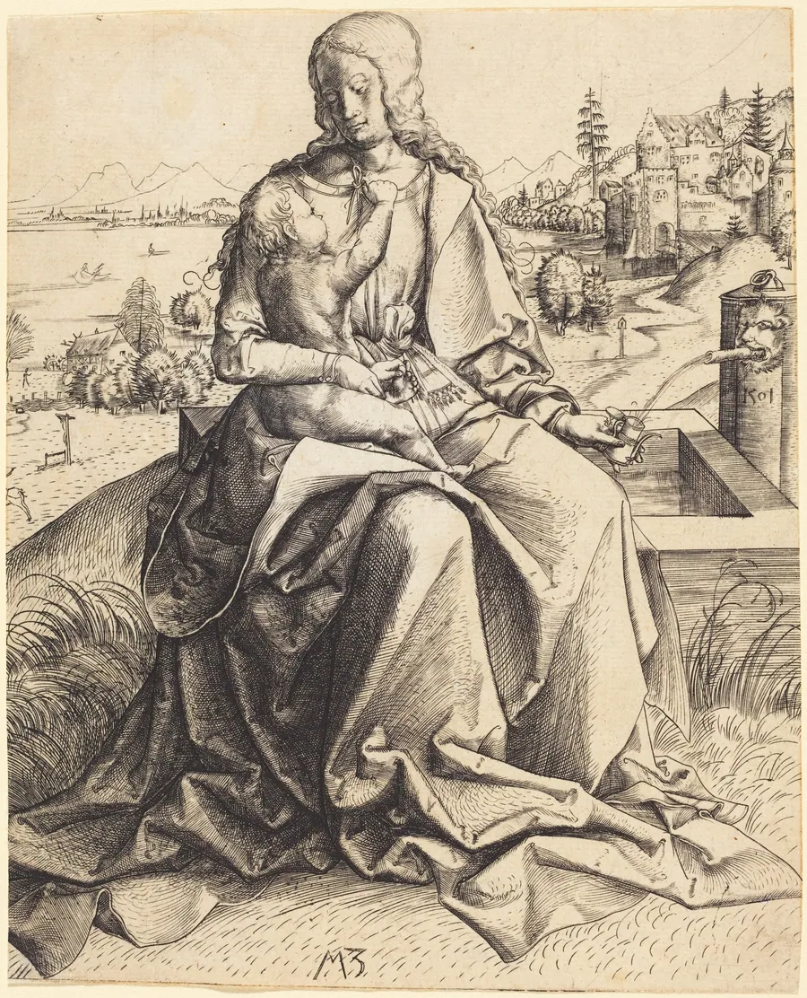 Madonna and Child at a Fountain by Master MZ