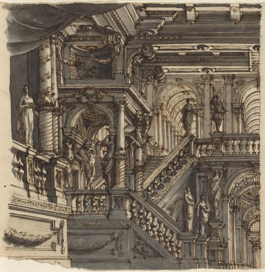 An Elaborate Staircase in a Palace by Bibiena (family member)