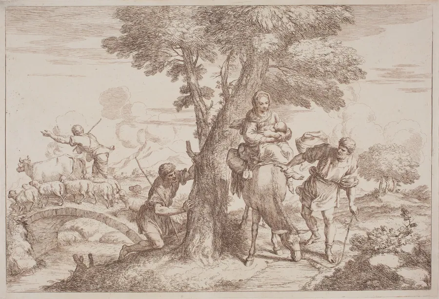 The Flight into Egypt with a Shepherd Watching from Behind a Tree by Gaetano Zompini