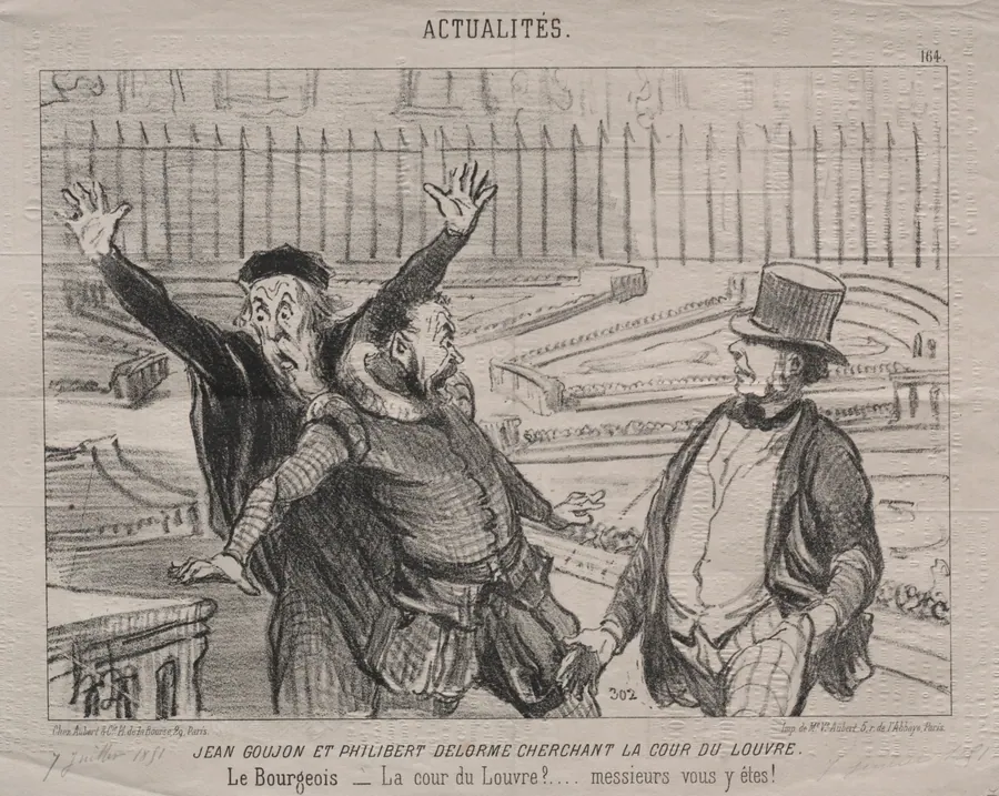 Jean Goujon and Philibert Delorme Looking for the Courtyard of the Louvre by Honoré Daumier