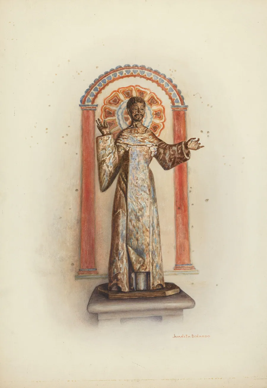 Statue of Santo (probably St. Dominic) by Juanita Donahoo