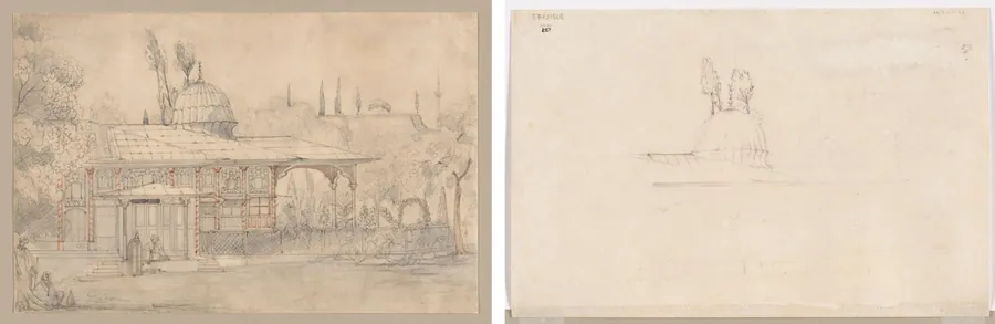 Pavilion Near a Mosque (recto) Sketch for Pavilion Near a Mosque (verso) by Félix Ziem