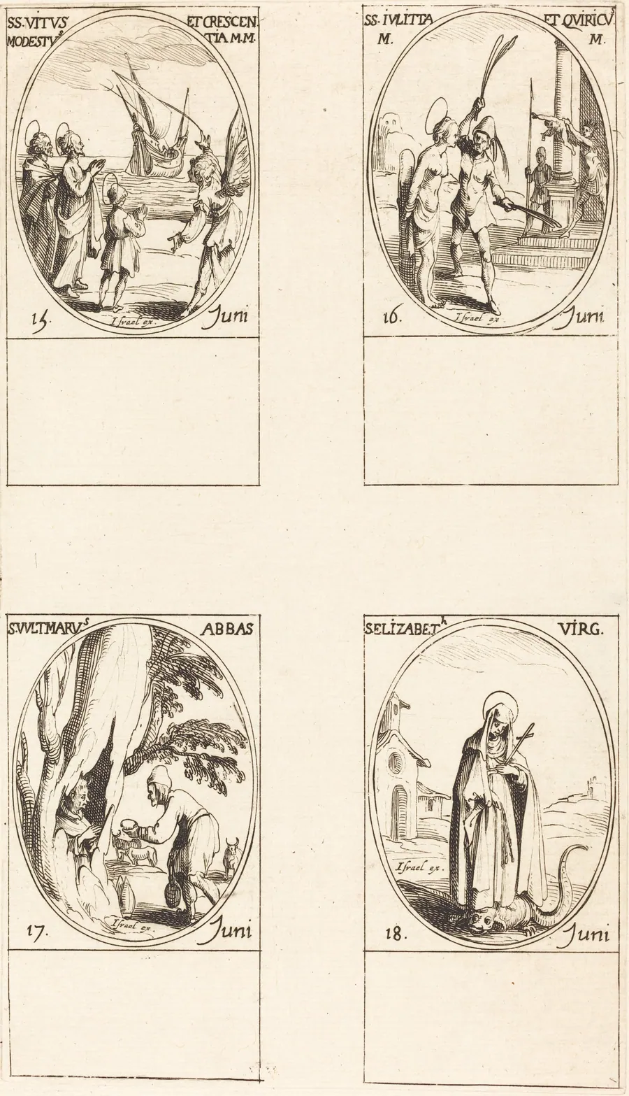 Sts. Vitus, Modestus, & Crescentia; Sts. Julitta & Quiricus; St. Avitus, Abbot; St. Elizabeth, Virgin by Jacques Callot