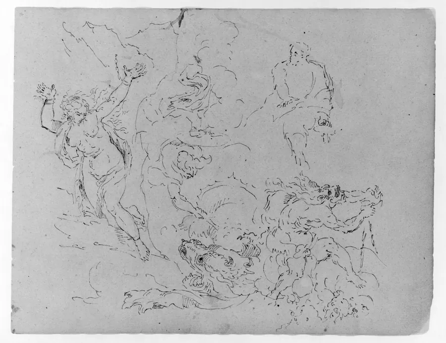Perseus and Andromeda (after the Titian?); Hercules Wrestling Nemion Lion (from Sketchbook) by Thomas Sully