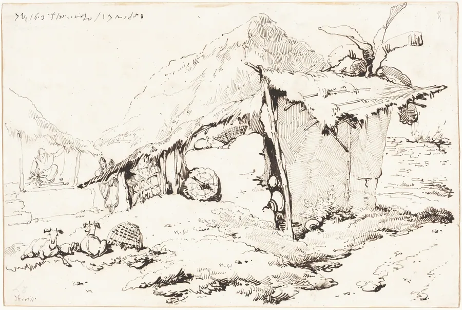 A Village Hut in India [recto] by George Chinnery