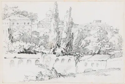 Walls of Rome with Santa Maria del Popolo in the Distance