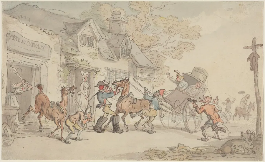 Changing Horses at a Post House in France by Thomas Rowlandson
