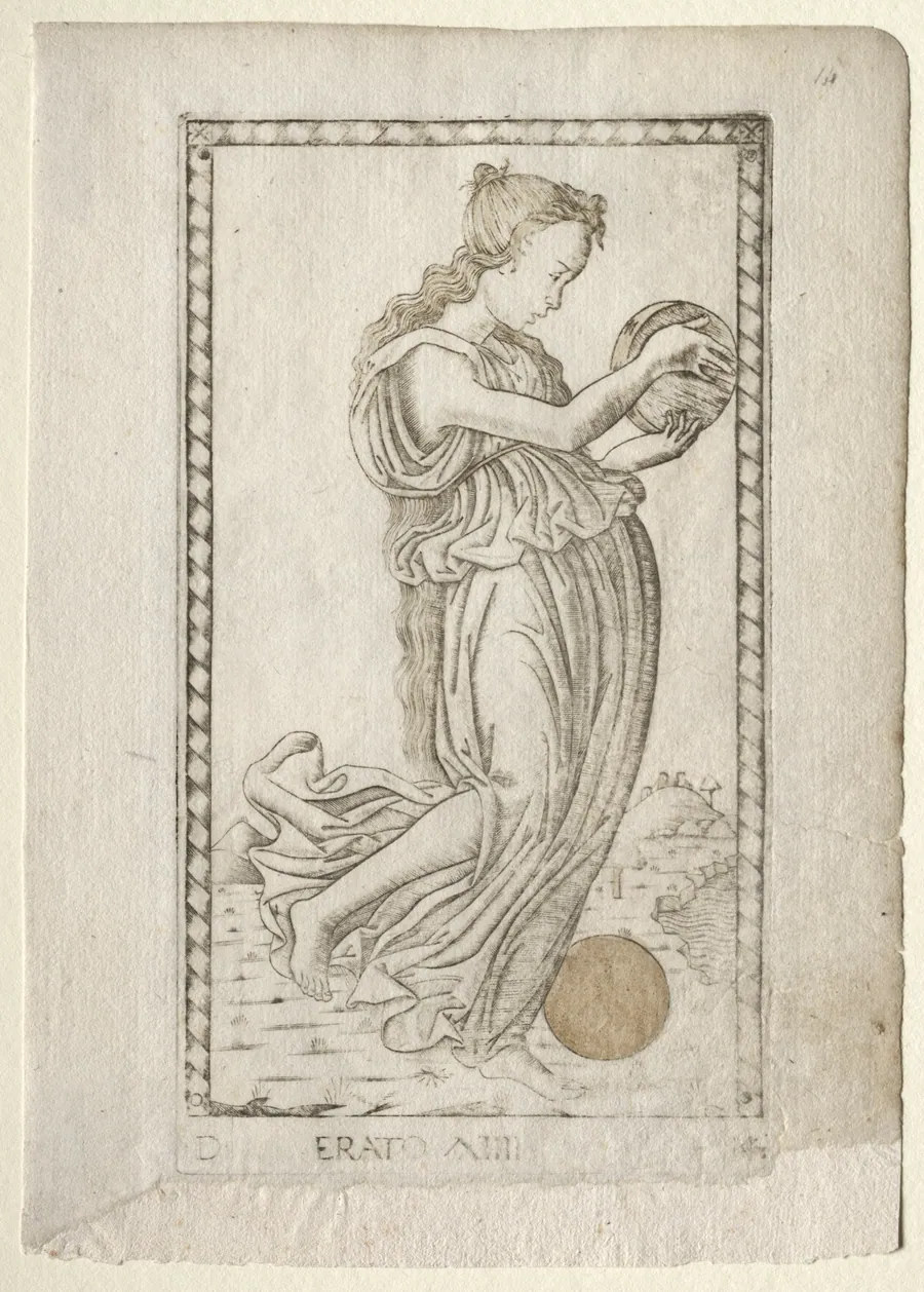 Erato (lyric and love poetry) (from the Tarocchi series D:  Apollo and the Muses, #14) by Master of the E-Series Tarocchi