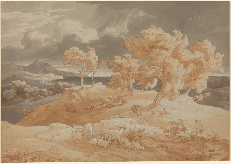 Italian Coastal Landscape with a Thunderstorm by Friedrich Preller the Elder