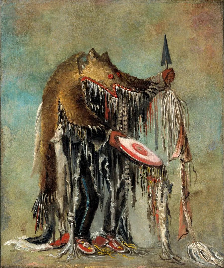 Medicine Man, Performing His Mysteries over a Dying Man by George Catlin, born Wilkes-Barre, PA 1796-died Jersey City, NJ 1872