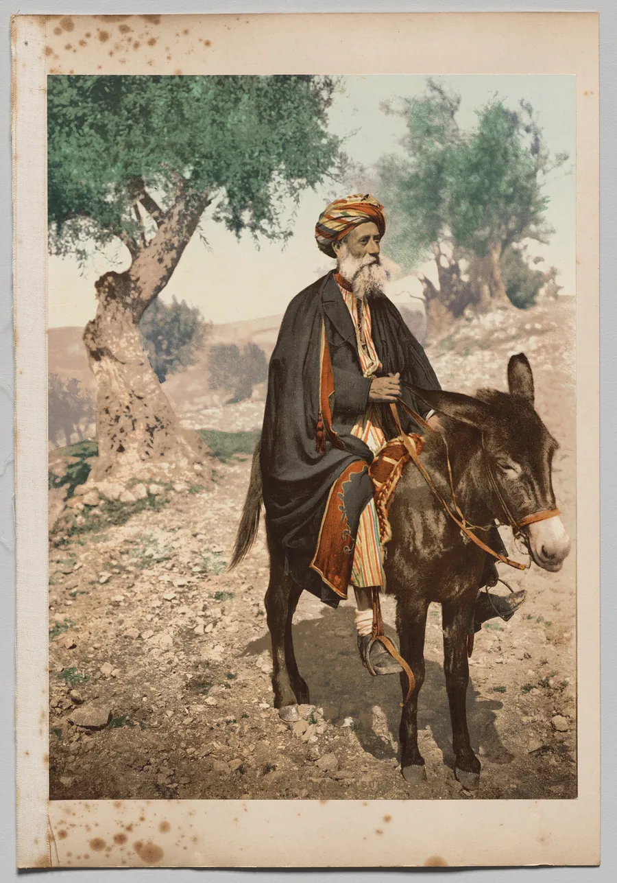 Femmes musulmanes Syriennes à Beyrouth, Costume de Ville (Man on a Donkey) by Félix Bonfils