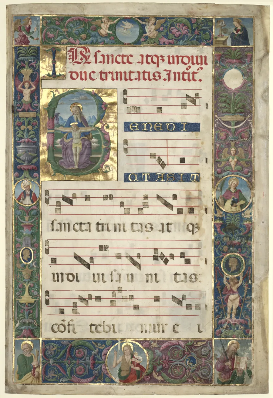 The Trinity:  Leaf from a Gradual with Initial B by Perugino
