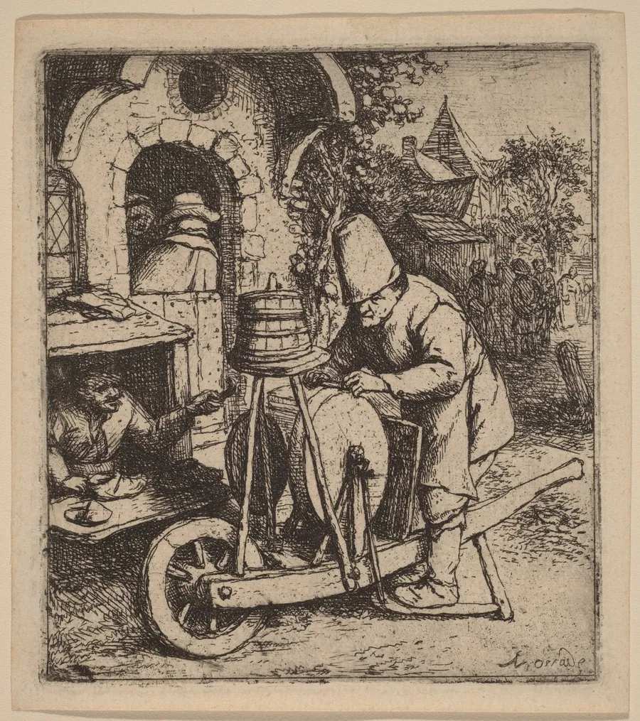 Knifegrinder at Work Outside a Cobbler's Workshop by Adriaen van Ostade