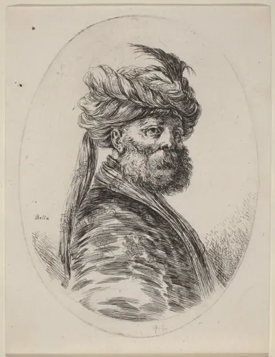 Bearded Moor in a Feathered Turban with a Veil, Turned to the Right