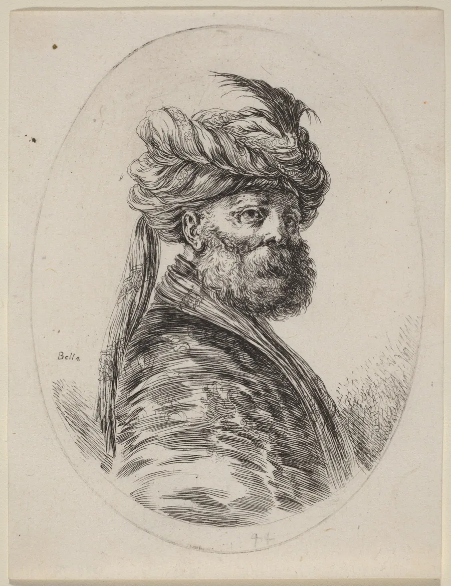 Bearded Moor in a Feathered Turban with a Veil, Turned to the Right by Stefano Della Bella