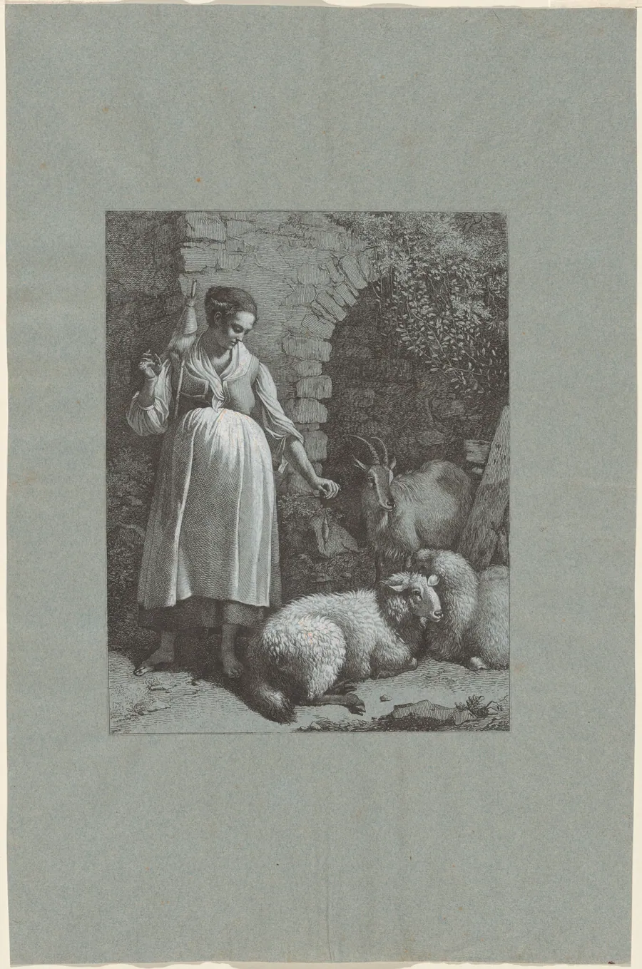 Woman Spinning Yarn by an Arch by Francesco Londonio