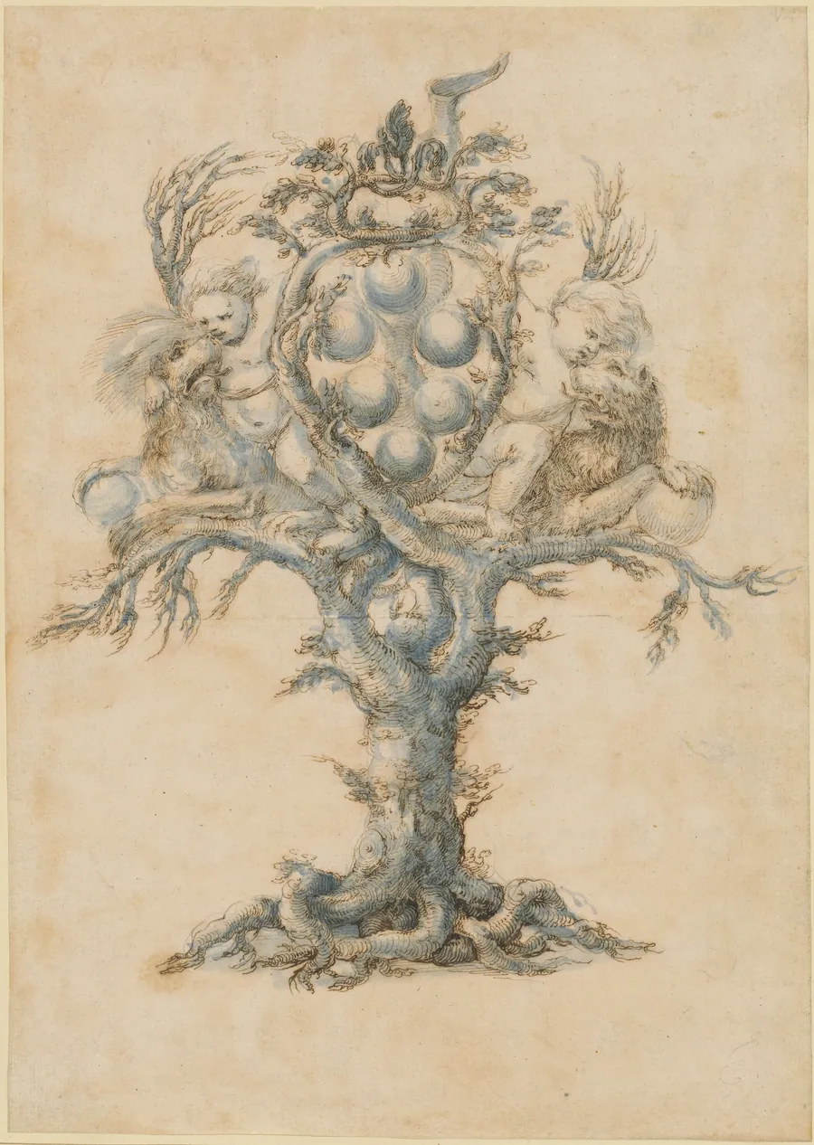 A Wine Decanter with Lions and Putti by Master of the Medici Banquet Decanters
