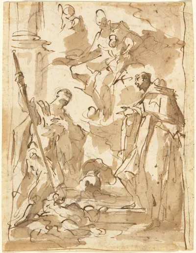 The Madonna and Child in Glory with Saint Theodore and a Monastic Saint
