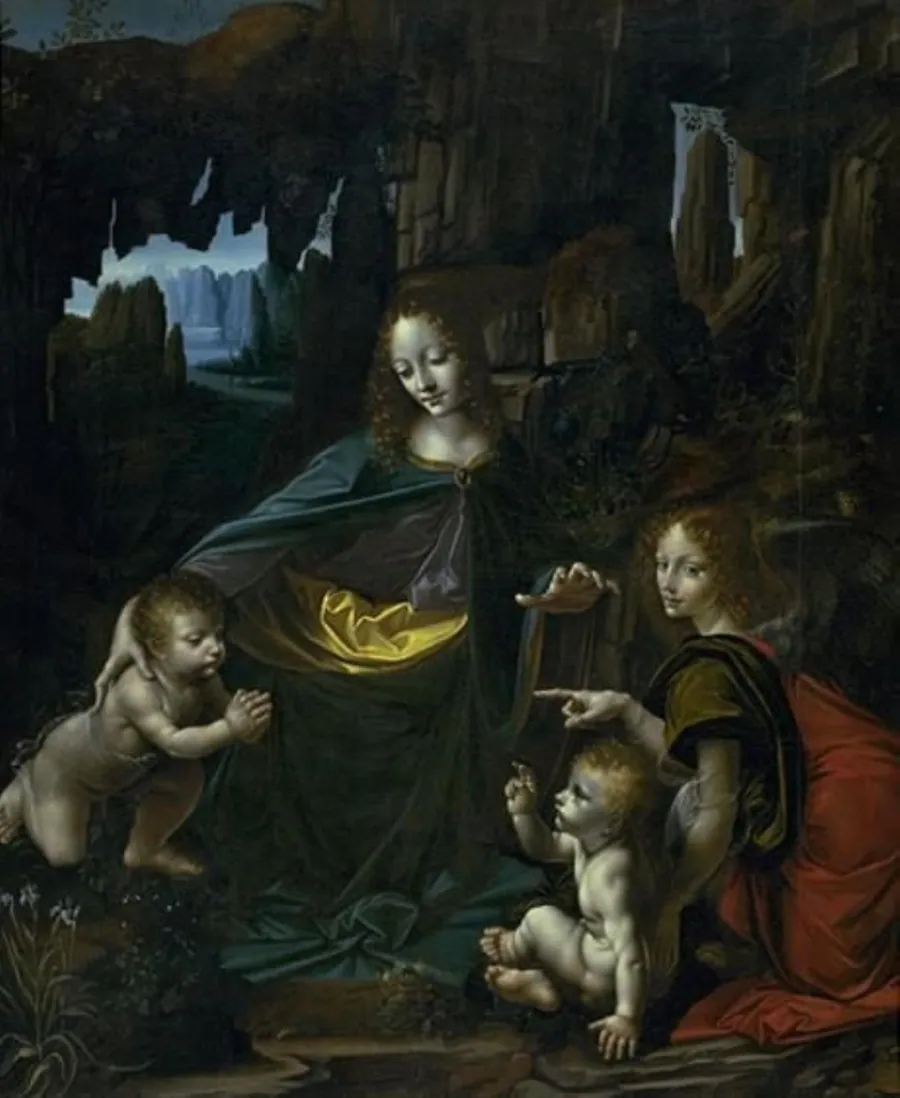 Madonna i klippegrotten med Barnet, den lille Johannes Døberen og en Engel by Ubekendt