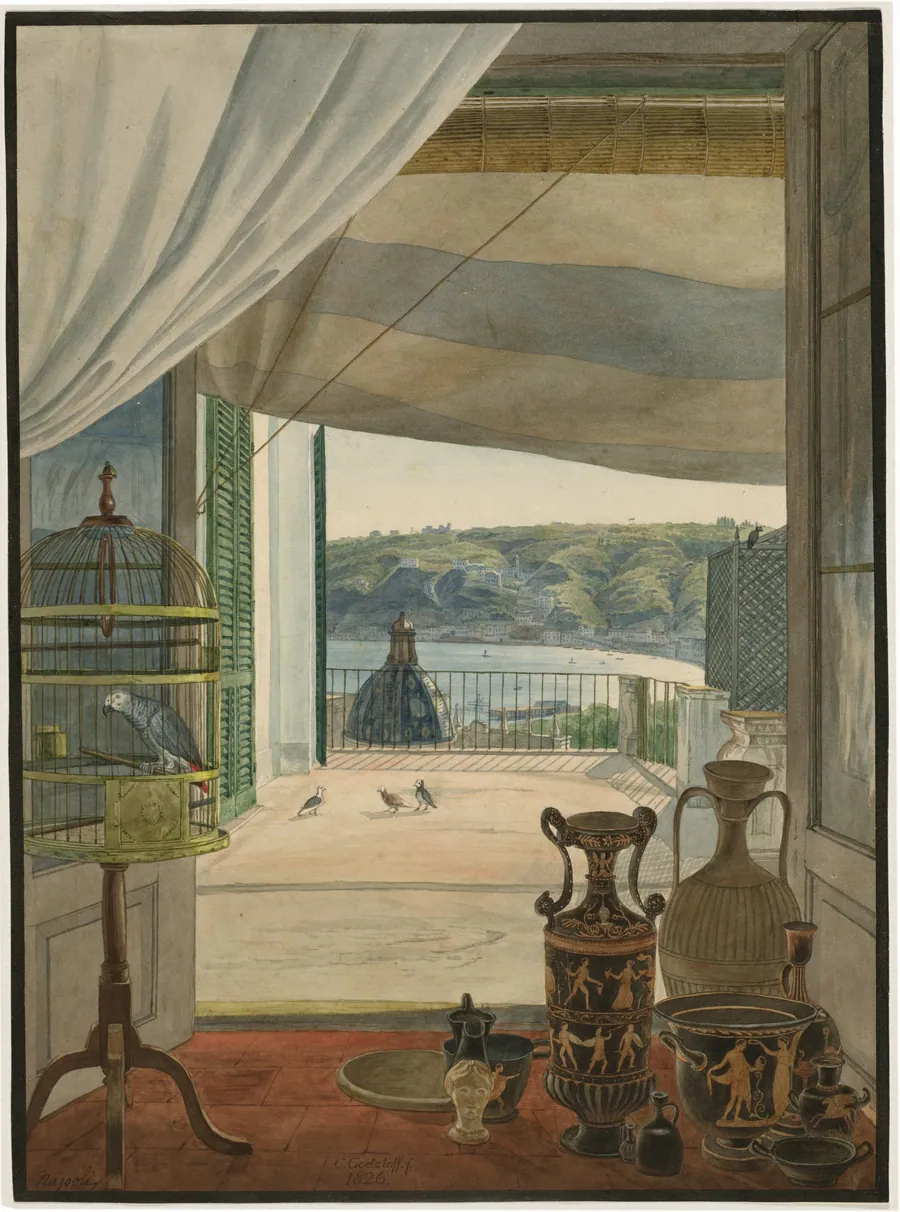 Antiquities by a Balcony Overlooking the Gulf of Naples by Carl Wilhelm Götzloff