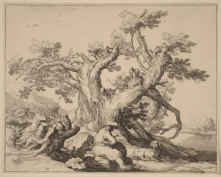 A Man and His Dog Resting by a Great Tree by Frederick Bloemaert