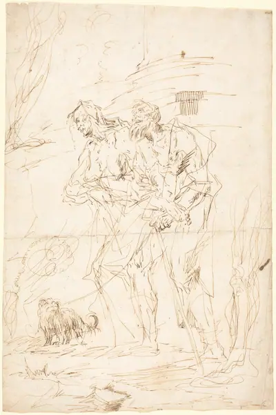 Two Beggars with Their Dog