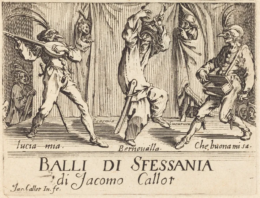 Frontispiece for "Balli di Sfessania" by Jacques Callot