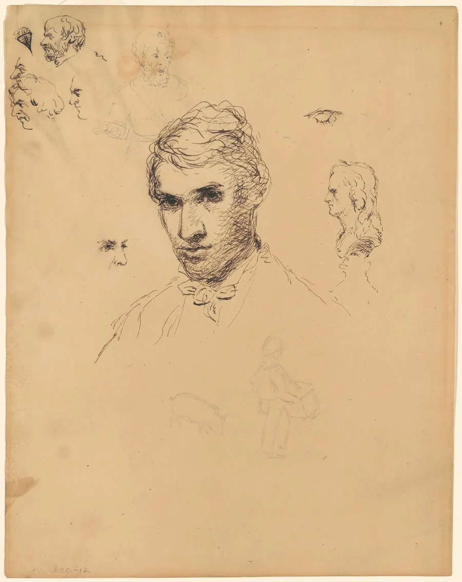 Head of a Man, with Various Studies by Sanford Robinson Gifford