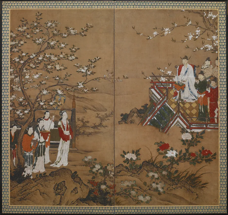 The Chinese emperor Ming Huang and Yang Kuei-fei by Kano school