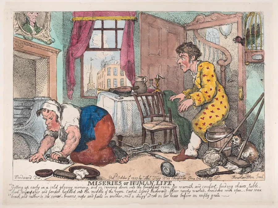 The Miseries of Human Life: Getting Up Early in a Cold Gloomy Morning...Before an Empty Grate by George Murgatroyd Woodward