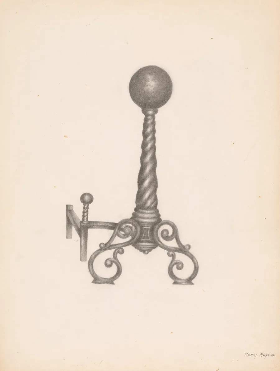 Wrought Iron Andiron by Henry Meyers