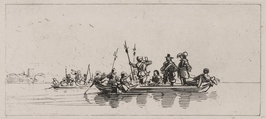 Two Boats With Passengers and Guards by Caspar Johann Nepomuk Scheuren