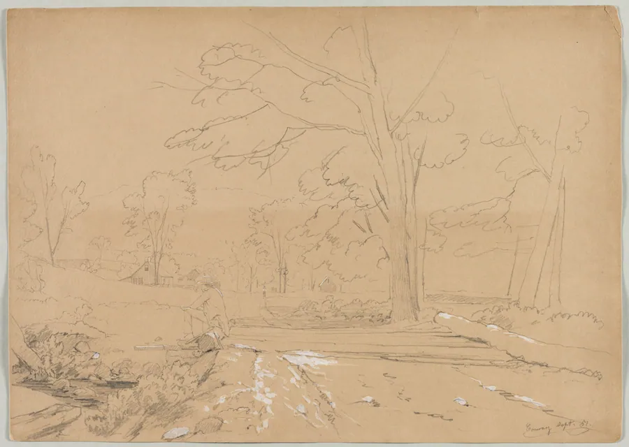 Landscape with Man Fishing, Conway, New Hampshire by David Johnson