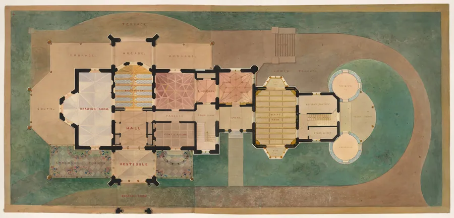 Lyndhurst for George Merritt, Tarrytown, New York (first floor plan) by Alexander Jackson Davis