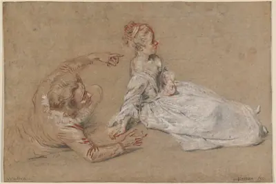 A Man Reclining and a Woman Seated on the Ground